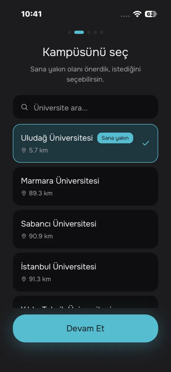 Kampüs seçim ekranı